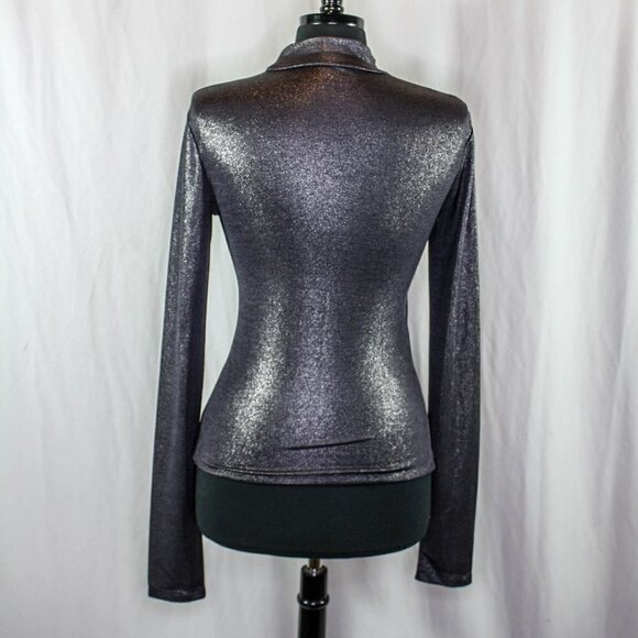 ANDAMANE Mock Neck Beth Top Metallic Silver Pewter Size S - Picture 3 of 4